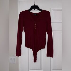 VICI Maroon Ribbed Long Sleeve Bodysuit